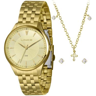 Imagem de Relógio Lince Feminino Ref: Lrgh223l40 K0dec1kx Dourado + Semijoia