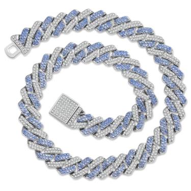 Imagem de JUNVirtuous Corrente de elos cubanos masculina Miami com corrente cubana de prata/ouro brilhante diamante hip hop joia feminina, 18 inches, Banhado a ouro, Zircônia cúbica