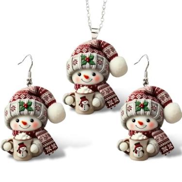 Imagem de Zurlcdye Colar de Natal, conjunto de joias, corrente delicada, gargantilha, colar com pingente, brincos de meias, presentes de Natal, joias, presentes, Sem Pedra Preciosa