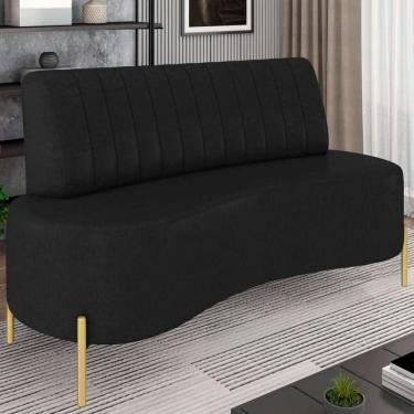 Imagem de Sofá 2 Lugares 135cm Pés Aço Dourado Tamar Sintético Preto Z08 - Mpozenato
