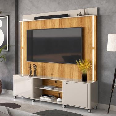 Imagem de Home Para Tv Até 75 Led Ripado 3d 1,83m Off White Freijó - Lukaliam Móveis