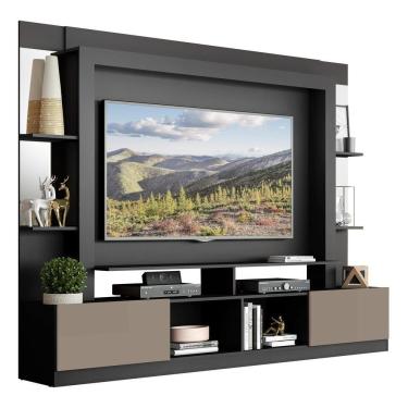 Imagem de Estante Com Suporte Tv 65" Prateleiras C/ Espelho Oslo Multimóveis V3385 Preto/Lacca Fumê