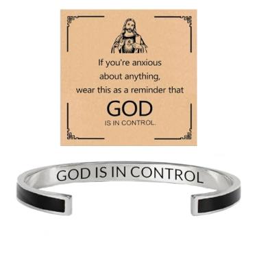 Imagem de ZCVFA Pulseira Inspire - God Is In Control, Aço Inoxidável Ajustável Fé Cristã Feito à Mão Pulseira Trançada com Motivação de Autoestima Joias para Mulheres e Homens, Adjustable, Aço inoxidável, Sem