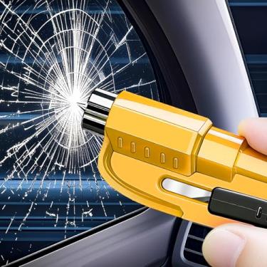 Imagem de Martelo de carro apito de emergência disjuntor de janela carro multifuncional segurança carro quebrando martelo amarelo