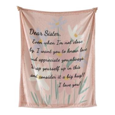 Imagem de Geniospin Cobertor de presente para irmã, Dear Sister para presentes de aniversário, cobertor de flanela super macio para o Natal para sofá-cama, sofá, quente e aconchegante
