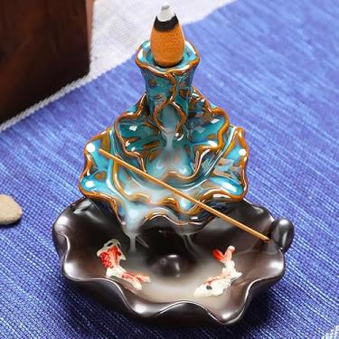 Imagem de Queimador de incenso de refluxo, móveis domésticos criativos, artesanato de cerâmica, ornamentos zen, vista de sândalo de refluxo de Peixes, recompensa transfronteiriça (10 x 8 x 9)