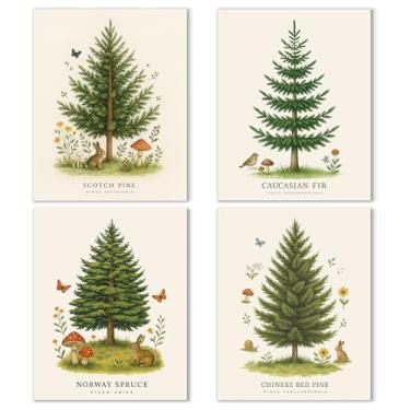 Imagem de Noaleviax Conjunto de pôster de parede retrô de Natal - decoração de parede com tema de pinheiro de Natal, imagens botânicas de inverno, arte de parede para quarto, sala de aula, dormitório, decoração