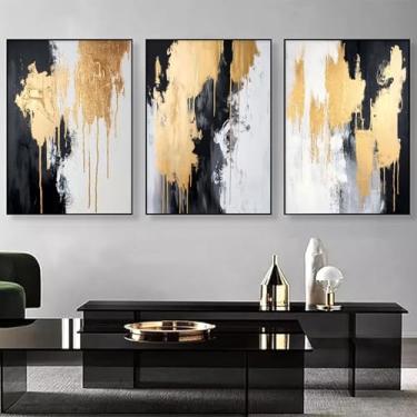 Imagem de Arte de parede preta dourada cinza moderna pintura preta e dourada pôster abstrato preto branco dourado arte de parede em tela folha dourada imagens abstratas modernas decoração escura sala de estar