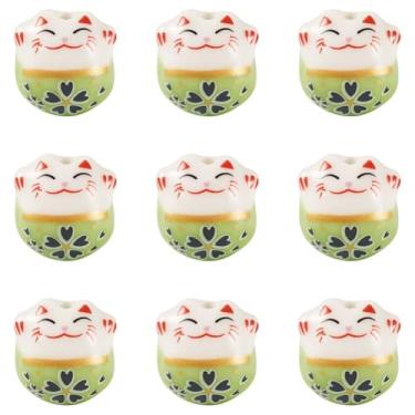 Imagem de 9 peças espaçador de contas de porcelana de gato da sorte impresso à mão fofo gatinho animal contas de cerâmica para brincos faça você mesmo, colar, pulseira, chaveiro, joias, artesanato, suprimentos