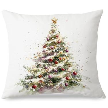 Imagem de Exqcom Capas de travesseiro vintage para árvore de Natal 45,7 x 45,7 cm, decoração de Natal rústica para decoração de Natal rústica para casa, quarto, sala de estar, sofá