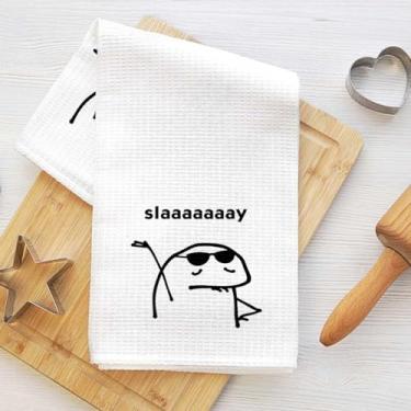 Imagem de Toalhas de cozinha engraçadas Slaaaaaay Meme, padrão de óculos de sol, absorvente de microfibra, pano de prato decorativo, toalha de chá, toalhas de mão de waffle para cozinha, casa, banheiro