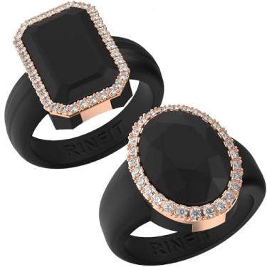 Imagem de Rinfit Aliança de casamento feminina de silicone - anéis de compromisso para ela - corte esmeralda com zircônia cúbica - design patenteado, Size 10, Silicone, Zircônia cúbica