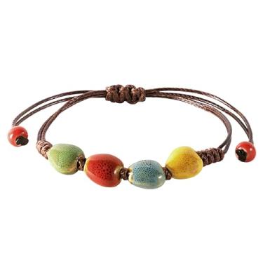 Imagem de MINACHI Pulseira com cordão ajustável com contas de cerâmica boêmia, hippie boho, joia de verão, presente para mulheres, Adjustable, Cerâmica, Sem Pedra Preciosa