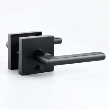 Imagem de Linkaa Maçaneta interna preta com trava de pressão, maçaneta de porta de privacidade para banheiro e quarto, fechadura reversível sem chave preta fosca (liga de zinco resistente, privacidade, trava de