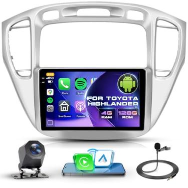 Imagem de Rádio automotivo de atualização 4G + 128G para Toyota Highlander 2003-2007, Driauto 22.9 cm estéreo para carro duplo Din com carplay sem fio e link de espelho automotivo Android, Bluetooth, WiFi, GPS