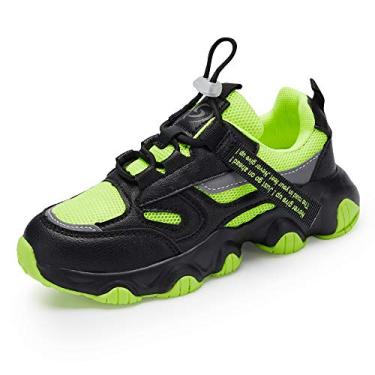 Imagem de Hetios Tênis de corrida para meninos/meninas infantil tênis de corrida à prova d'água tênis infantil atlético para atividades ao ar livre antiderrapante (bebê/criança pequena/criança grande), Preto/Verde, 3 Little Kid