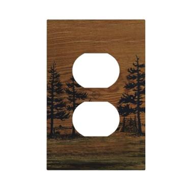 Imagem de Vghoko Capas de tomada rústica fazenda placa marrom pinheiro grão de madeira decorativa 1 gangue duplex interruptor de luz placa receptáculo placa de parede capas de placa de interruptor elétrico para