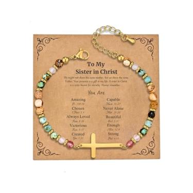 Imagem de JUTOLOKA Pulseira de cruz banhada a ouro 18K para mulheres | Presentes baseados na fé cristã para batismo, confirmação, Páscoa | Presente para mãe, irmã, sobrinha, amiga no aniversário, Natal, Medium