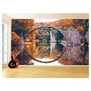 Imagem de Papel De Parede 3D Lago Ponte Reflexo Arco Água 3,5M Nlk158 - Você Dec