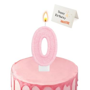 Imagem de Vela de aniversário rosa brilhante em formato de números (rosa brilhante, número 0)