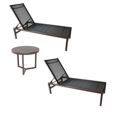 Imagem de Kit 2 espreguiçadeira tela sling e mesinha alumínio para piscina - Sar