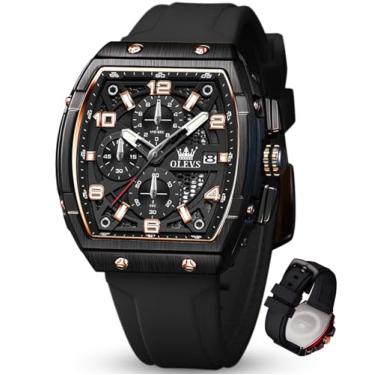 Imagem de OLEVS Relógios masculinos luxuosos, vestidos de rosto grande, pulseira de silicone, à prova d'água, cronógrafo, analógico, quartzo, casual, relógio de pulso masculino (pulseira preta/vermelha/branca