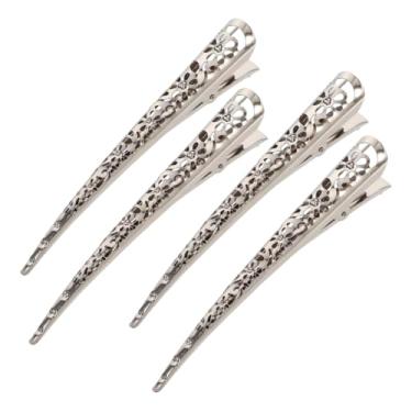 Imagem de FAVOMOTO 4 peças de grampos de cabelo com aba, flor prateada oca, jacaré, presilha, sem dentes, acessórios de grampo de cabelo, conjunto de presilhas de cabelo para mulheres, unissex
