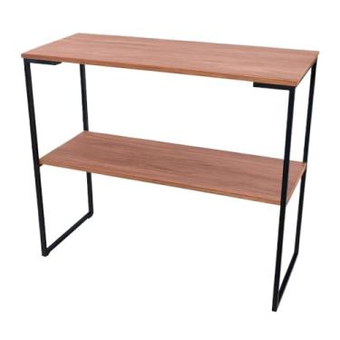 Imagem de Aparador de estilo industrial "canto do café" - ideal para decorar salas de estar, salas de jantar e áreas de recepção; prateleiras duplas, tampo em MDF, pés de armário pretos