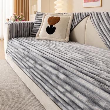 Imagem de HGTRH Capa de sofá secional em forma de L, 6 assentos, capa de sofá 6, 7, 4, almofada para animais de estimação, felpa gradiente, lavável à máquina, sem fiapos e antiestática, cinza claro 110 x 110