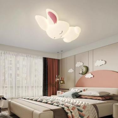 Imagem de Luminária de teto LED dimerizável moderna em formato de coelho de desenho animado para quarto infantil, com controle remoto, ideal para quarto de meninos e meninas, escritório, sala de estud