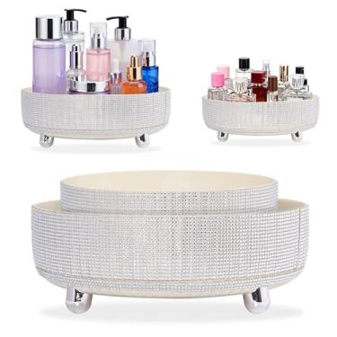 Imagem de SRCVYLT Organizador giratório de maquiagem de perfume, estojos de exibição de cosméticos de strass com conjunto de 2 peças, organizadores de banheiro giratórios de 360° para bancada, penteadeira |