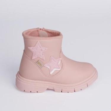 Imagem de Bota Coturno Infantil Kidy Menina Cano Curto Estrela Rosa Nude Tratorado Confortável Baby-Feminino