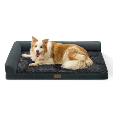 Imagem de COZY KISS Cama ortopédica para cães de tamanho grande, sofá extragrande em forma de L, sofá reforçado de espuma com forro à prova d'água, antiderrapante, lavável, 112 x 81 x 18 cm, preta