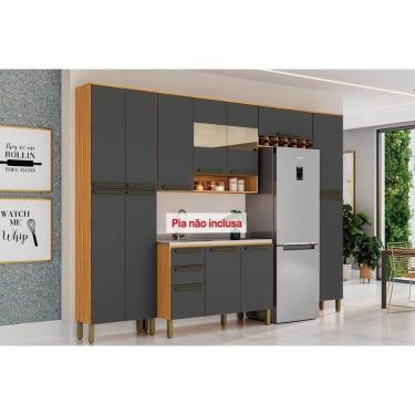 Imagem de Cozinha Completa 5 Peças Nápoli Prime 2 Aéreos 1 Balcão 2 Paneleiros C5p96 Amendoa Grafite Ronipa