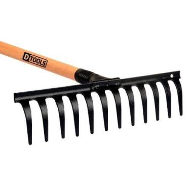 Imagem de Ancinho Reforçado 16 Dentes Curvo Com Cabo - Dtools 42cm Para Jardins 