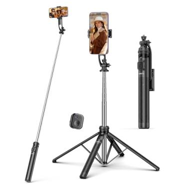 Imagem de Tripé de bastão de selfie de 180 cm, quadripé tudo em um com controle remoto e suporte de telefone, tripé extensível, tripé de viagem compatível com celular e câmera, iPhone, Android, gravação de