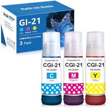 Imagem de Garrafas de tinta GI-21 de substituição colorida para Canon GI21 GI 21 frascos de refil de tinta, pacote combo compatível com impressoras Canon G1220 G1230 G2260 G2270 G3260 G3270 G4270 (pacote com 3