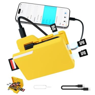 Imagem de BUDI Leitor de cartão de memória SD e micro SD com 15 compartimentos, capa de armazenamento estilo pasta, suporta USB tipo C e USB, compatível com câmera digital/iPhone 17/16/15/14/13/12/11/Pro Max