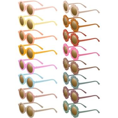 Imagem de Dunzy 16 pares de óculos de sol para crianças, lindos óculos de sol com flores redondas, lembrancinhas de festa descoladas para crianças, meninas, meninos, festas na praia, de 3 a 10 anos, Cor