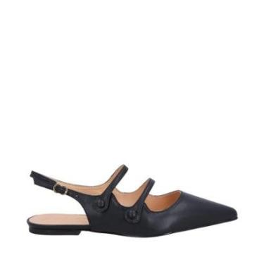 Imagem de Sapatilha Luiza Barcelos Slingback De Bico Fino Em Couro Preto-Feminino