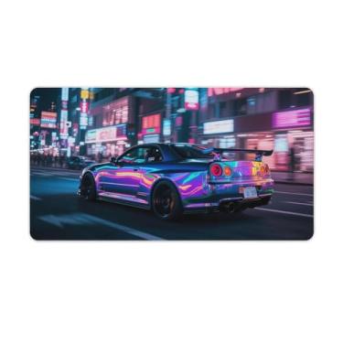 Imagem de HouLaiZhe JDM Tapetes de mesa de carro JDM R34 Sports Speed City Night Gaming Mouse pads grandes para teclado de mesa tapete de computador 40 x 75 cm