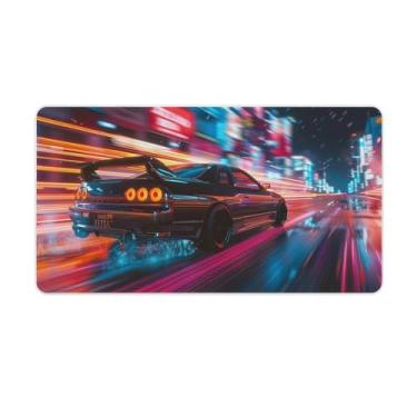 Imagem de Tapete de mouse JDM Car R32 Speed Driving Neon Light Track Cool Large Gaming Base de borracha antiderrapante Tapete de mesa para laptop, acessórios de computador, suprimentos para escritório, casa, 40