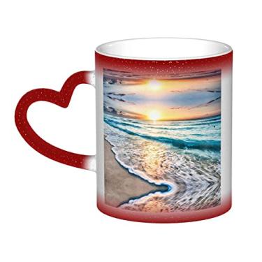 Imagem de Xícara de café divertida com ondas do mar, pôr do sol, mágica, sensível ao calor, cor que muda de cor, 12 Oz, para café/chá/leite/cacau, para adolescente/aniversário/festival/presentes