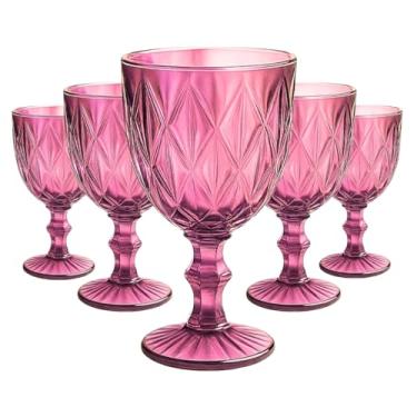 Imagem de Conjunto De 6 Taças Vidro Diamante 340ml Coloridas Elegante Kit Bico De Jaca Abacaxi Vinho Suco (Rosa)