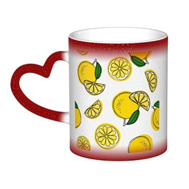 Imagem de Xícara de café divertida com estampa de fruta limão, copo de cerâmica com mudança de cor sensível ao calor 12 Oz, para café/chá/leite/cacau, para adolescente/aniversário/festival/presentes
