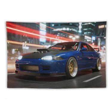Imagem de HouLaiZhe JDM Tapeçaria de carro R34 pista de luz de carro esportivo para pendurar na parede quarto decoração de casa tapeçarias estética piquenique decoração de parede arte de parede para dormitório