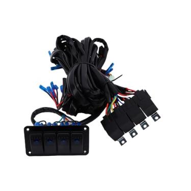 Imagem de YWBL-WH Kit de Chicote Elétrico de Barra de Luz LED, Painel de Interruptores de 4 Gangues Com Luz Indicadora Azul, Interruptores Oscilantes 5000 Testes de Imprensa, Com Etiquetas, para