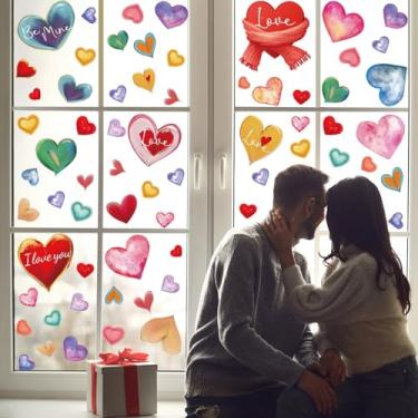 Imagem de 9 folhas de decoração de dia dos namorados adesivos de janela de coração para vidro dupla face adesivos de janela de vidro eletrostático acessórios lembrancinhas de festa suprimentos para casa, escola