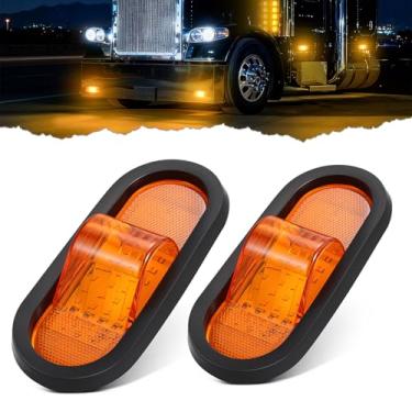 Imagem de 2 peças de luzes laterais de LED ovais de 16,5 cm, 24 luzes de LED âmbar com lente reflexa, ilhó de borracha selado 15 cm, marcador de luz de seta e seta para trailers e trailers semi-caminhões