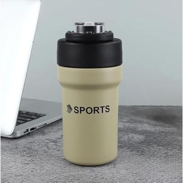 Imagem de Garrafa Térmica Inox 500ml – Tampa Flip c/Canudo de Silicone – Mantém Frio 8h – Uso Fácil e Sem Vazamentos (Bege)